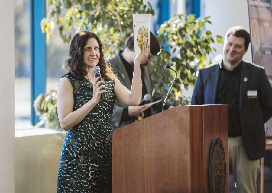 Canisius professor gives a talk at the university's Faculty of Scholarship event.