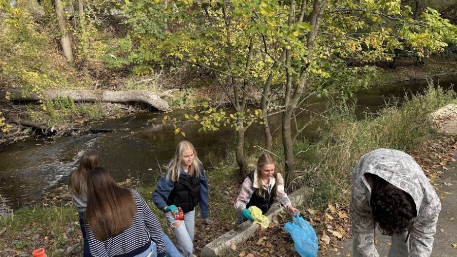 Students helped remove litter from the creek and surrounding grounds.