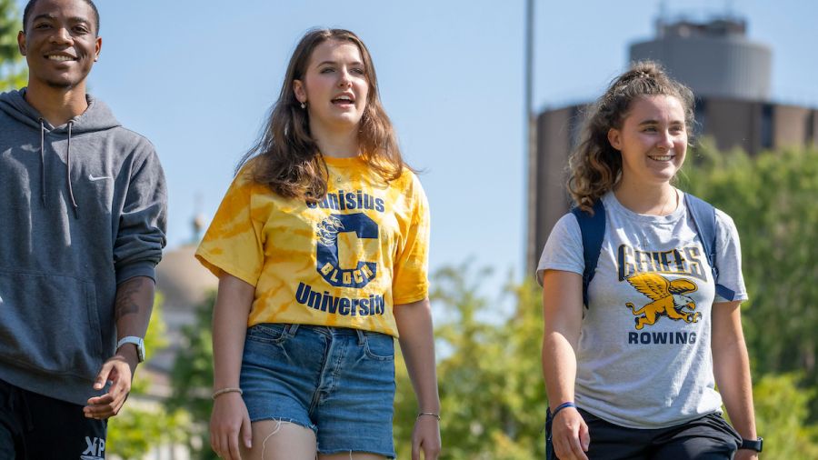 Photo of Canisius students walking campus in summer 