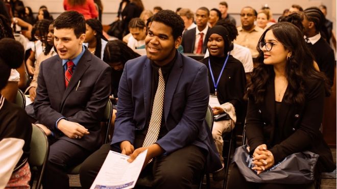 File image from the New York Youth Law Academy, shows student participants in audience 