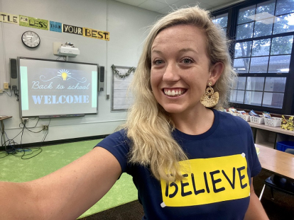 Selfie of Katie Braungart in her classroom.