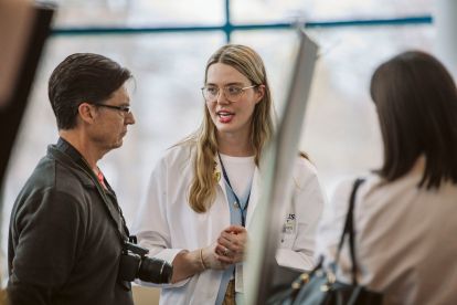 Student discussing topic