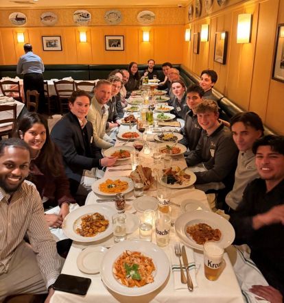 Students at table in restaurant