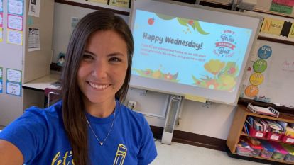 A selfie of Canisius Alum, Shannon Mulhern, in her classroom.
